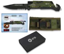 Couteau Pliant K25 18205 Camo-vert Lame 9.5 Cm Revêtue Titane