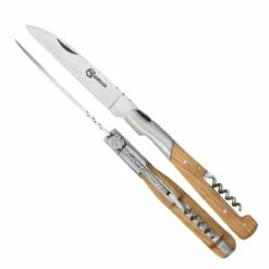 Couteau Pliant Van Corsica 30135 Lame 10.5 Cm Manche En Teck + Tire-bouchon
