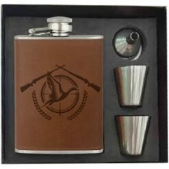 Set Flasque Inox-cuir BARBARIC 40124GR4215 225 Ml + Verres à Shot