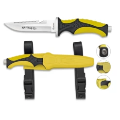 Couteau De Plongée Sous-marine NAUTILUS Jaune 32350 Lame 11.5 Cm